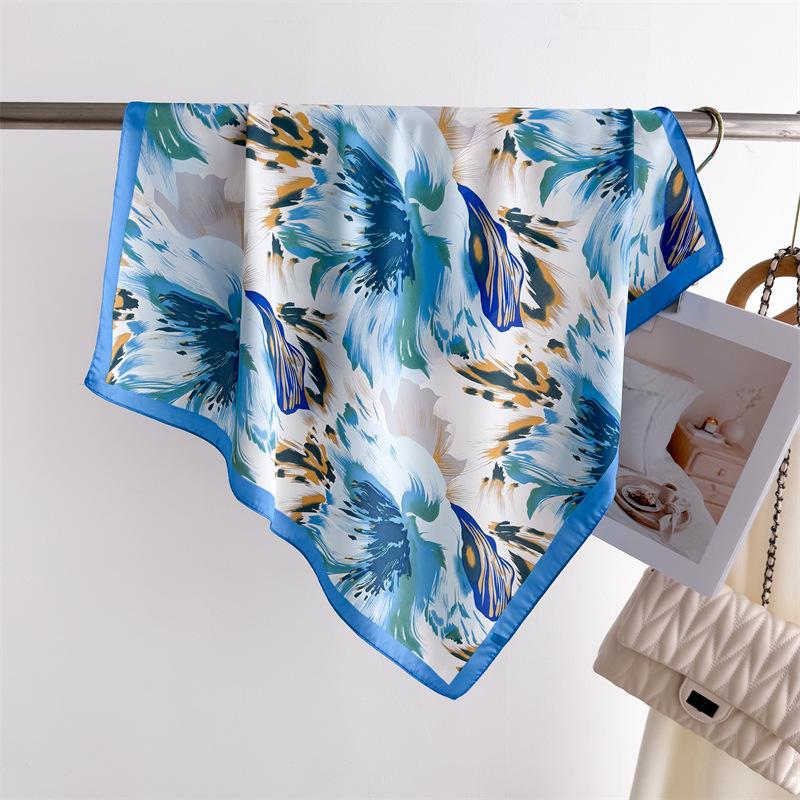 Elegant Spring Floral Silk-Blend Square Scarf - Headscarf & Neck Protection Neckerchief for Women