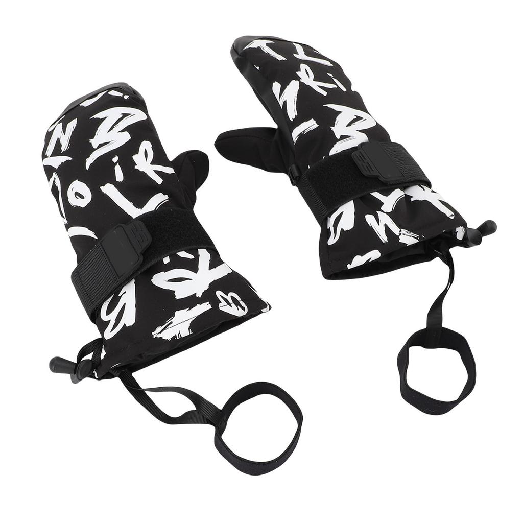 1 para młodzieżowych rękawic narciarskich Graffiti Czarny Wodoszczelne Izolowane Rękawice Snowboardowe z Ochraniaczami Nadgarstków