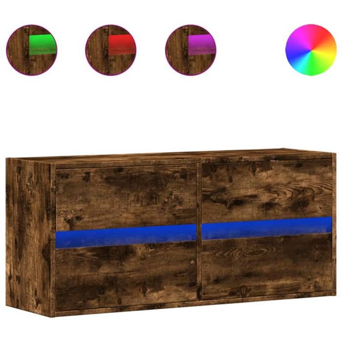VidaXL Wall-mounted TV Cabinet with LED Lights Smoked Oak 100x31x35 Cm, Wall-mounted TV Unit, Floating TV Unit, TV Stand 852296