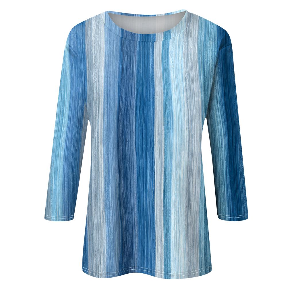 Women's Fashion Casual Round Neck Three-quarter Sleeve Gradient Print T-shirt Top