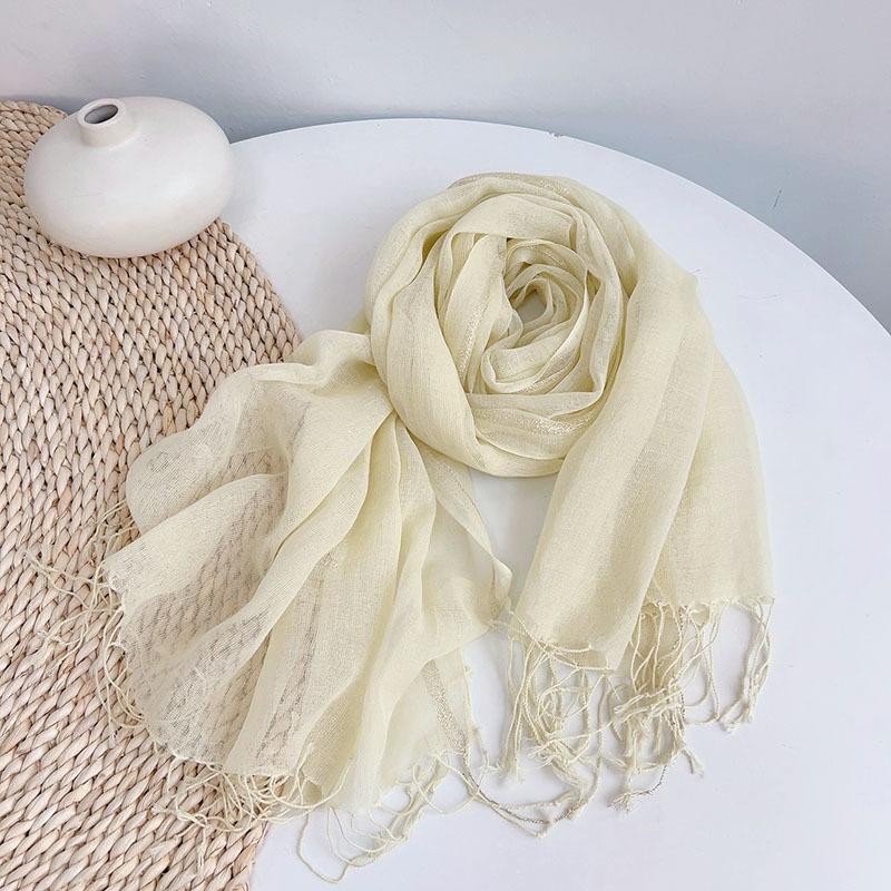 Thin Cotton And Linen Striped Scarf Literary And Versatile Soft Neck Protection Silk Scarf Women'S Travel Shawl
