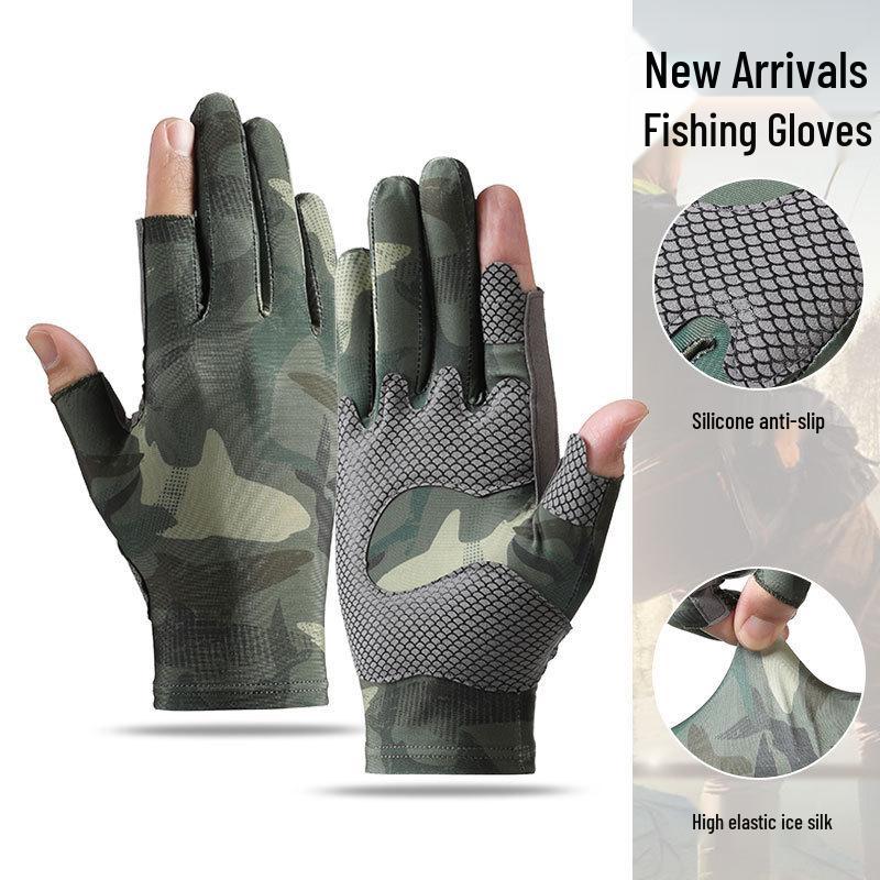 Men's Summer Breathable Ice Silk Fishing Gloves - Half Finger, Sun Protection, for Driving & Riding