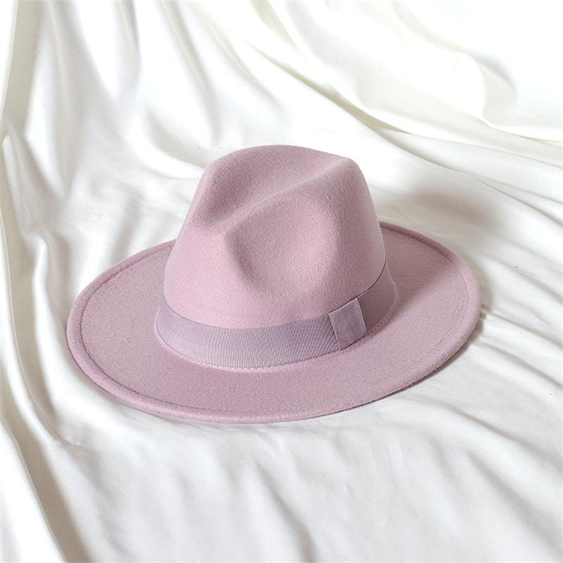 Skórzany Różowy Kapelusz Fedora z Szerokim Rondem Jazzowy Kapelusz Jesień/Zima Klasyczny Elegancki Kapelusz Panama Kapelusz Dżentelmena Sombrero