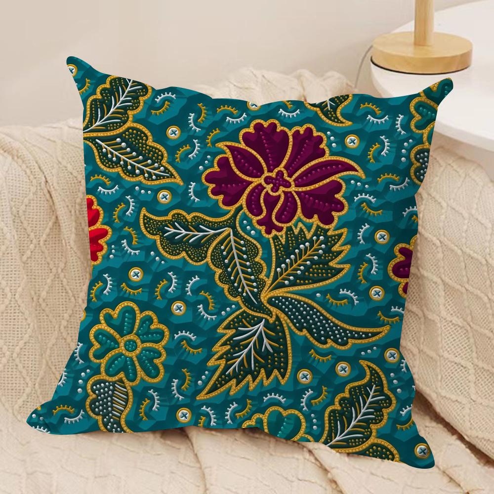 Indonesia Batik Design Cushion Cover Soft Plush Fabric Double-Sided Printed Sofa Cushion Cover for All Seasons Home Decor Gift