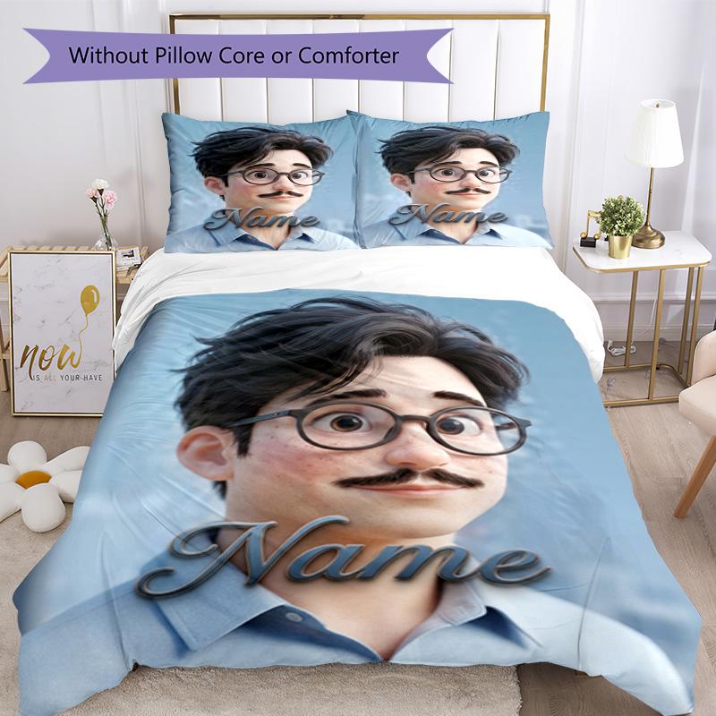 Messi Custom Glasses Mustache Man Personalized Name Bedding Set,Soft Bed Linen for Bedroom Home Decoration,Perfect Gift for Football Fans,Breathable D