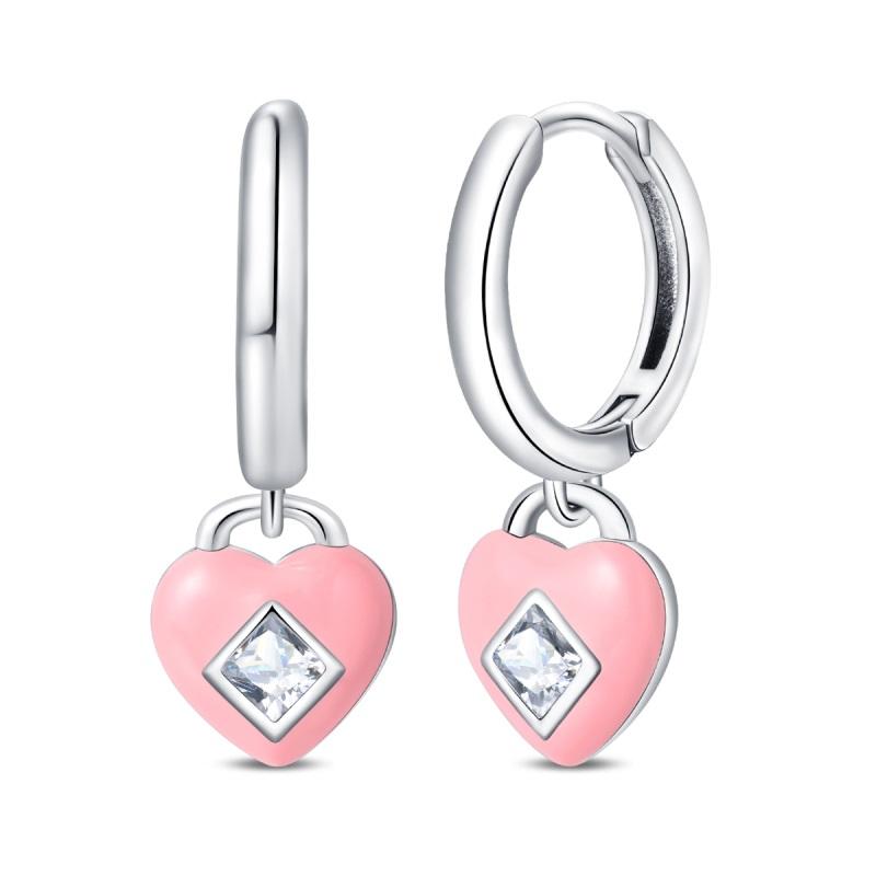 New 925 Silver Pink Heart Shape Women Earrings Brilliant Wedding Engagement Star Earrings Jewelry Gift