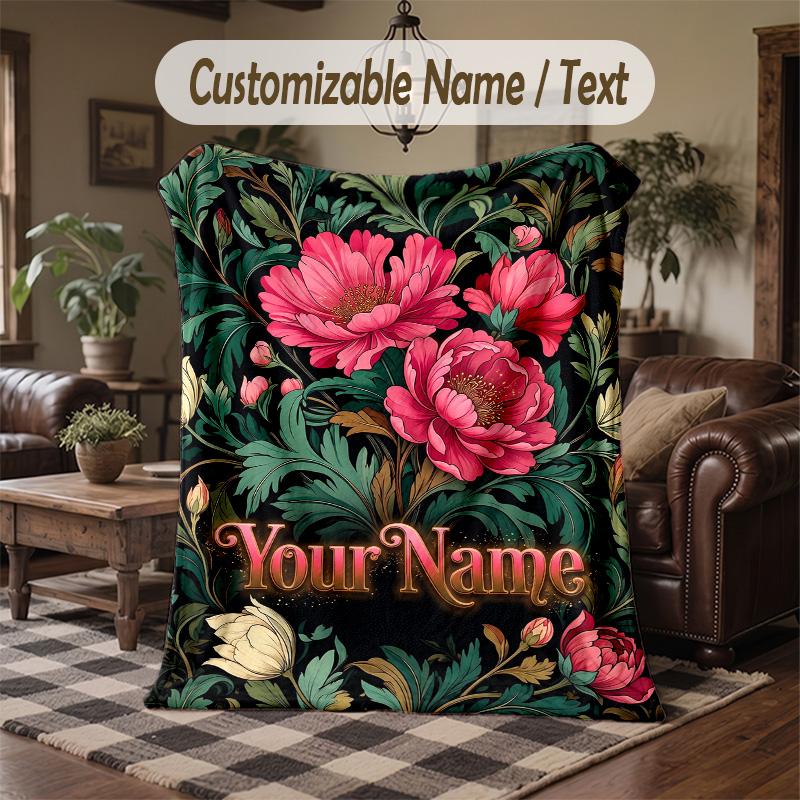 Floral Elegance 34 Theme Throw Blanket Custom Name Text Personalized Blanket Soft Cozy Blanket for Home Sofa Bed