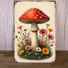 Large Vintage Fly Agaric Mushroom Wildflowers Metal Wall Art Sign Red White Green Fairy Tale Garden Decor with White