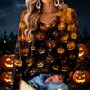 Women's V-Neck Long Sleeve Lightweight Halloween Print Blouse for Casual Wear