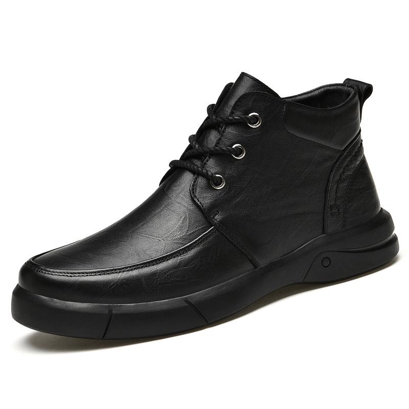 Men s High-Top Leather Ankle Boots - Formal Casual, Autumn/Winter, Lace-up, Genuine Leather, Cotton Lined 43