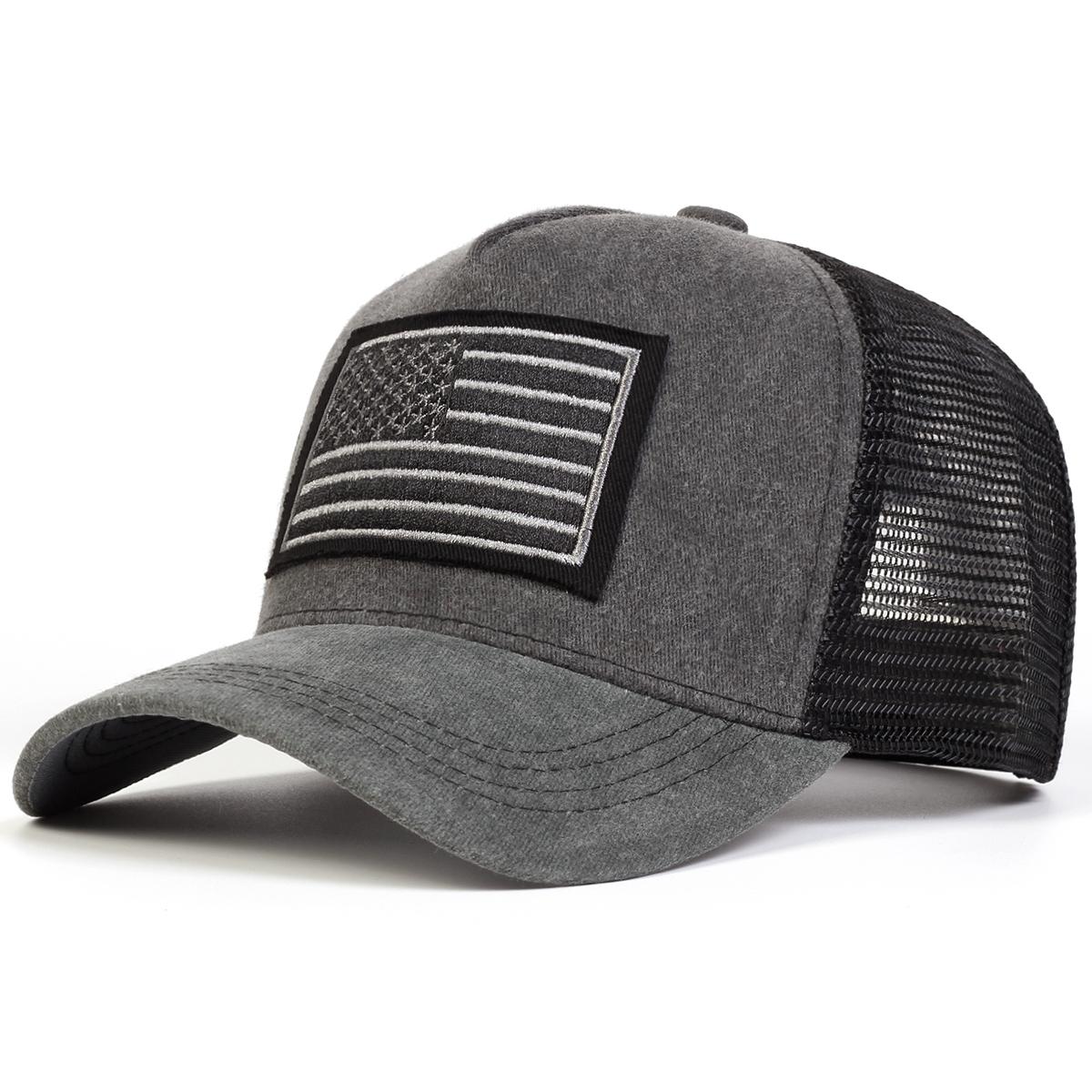 

Унисекс с вышитым американским флагом, стираные бейсболки с сеткой, весенние и летние регулируемые повседневные шляпы для активного отдыха, солнцезащитная шляпа чёрный