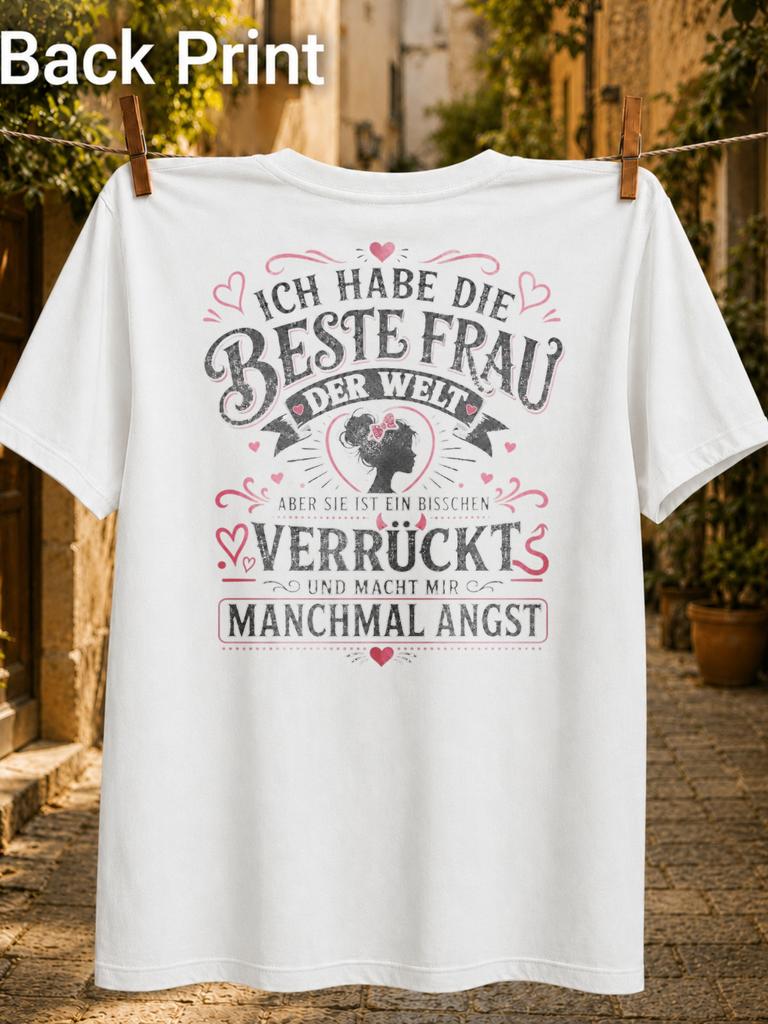 Beste Frau Der Welt Verruckt Relationship Joke Ornate Pink Vintage Lettering With Hearts Female Unisex All Tshirt