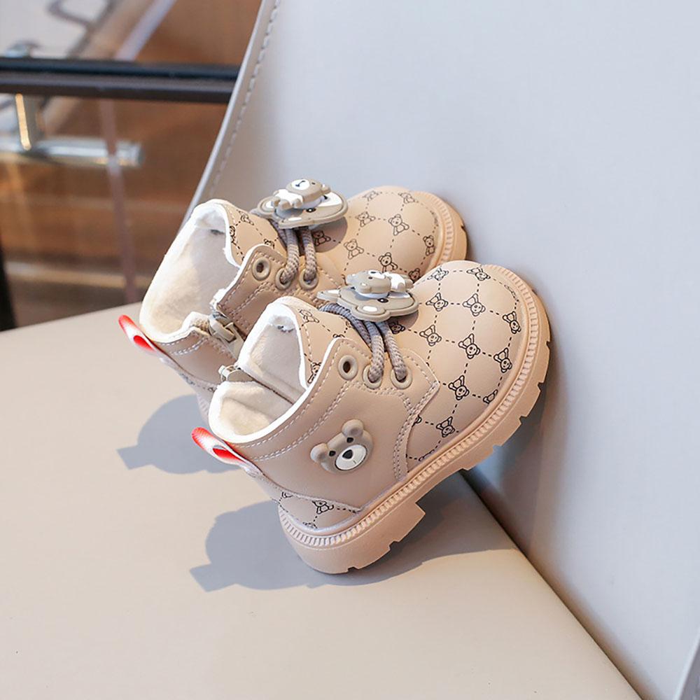 

Корейский стиль Плюшевые сапоги для маленьких девочек из искусственной кожи Модные хлопковые туфли с мягкой подошвой Нескользящие сапоги из искусственного меха для мальчиков 19 хаки