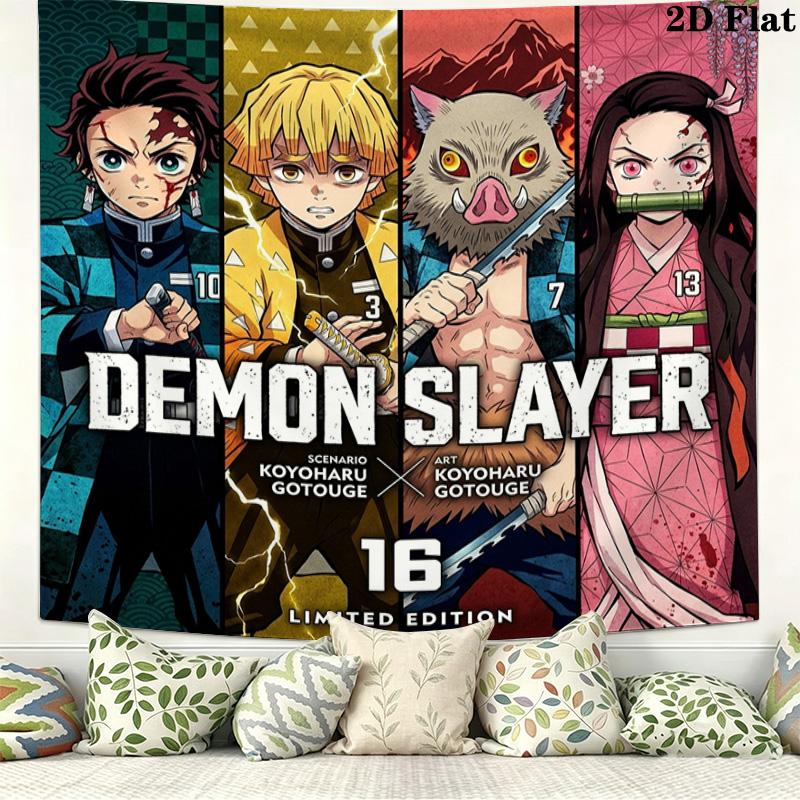 Demon Slayer Kimetsu No Yaiba Wall Tapestry Aesthetic Wall Hanging Printed Fabric Blanket Decorative Tapestries for Bedroom Living Room Home Decor