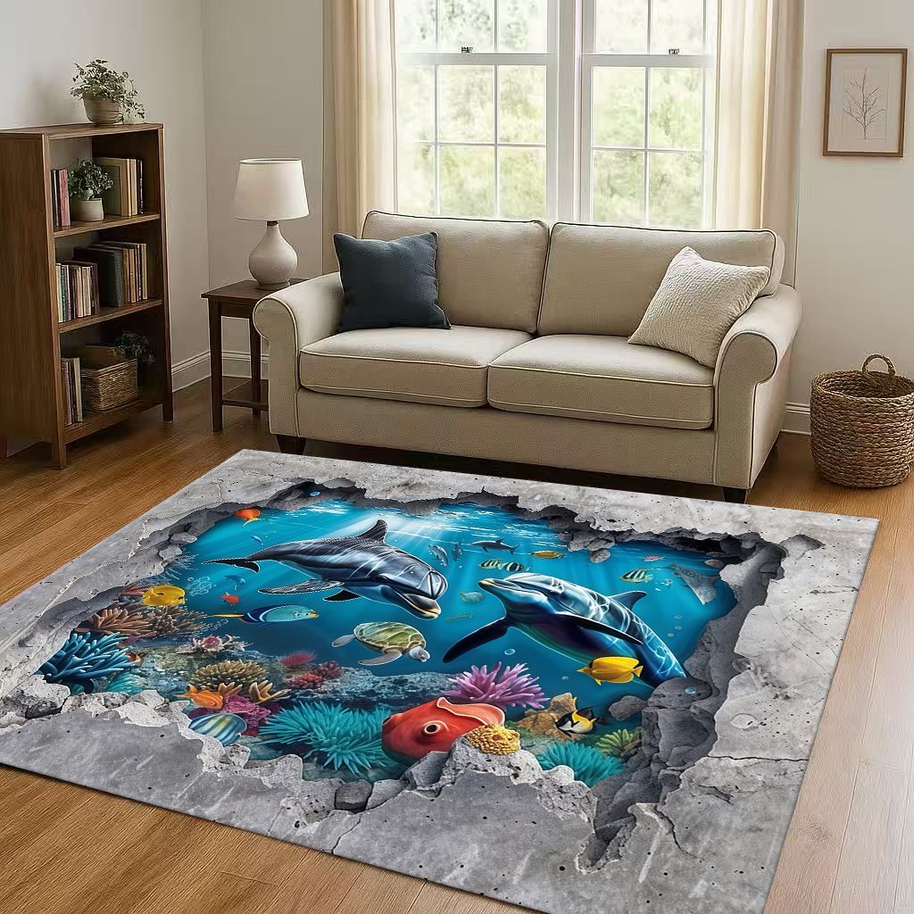 New 3D Illusion Underwater World Breaking Wall Living Room Non Slip Area Rug Carpet for Bedroom Playroom Sofa,Home Decor Doormat
