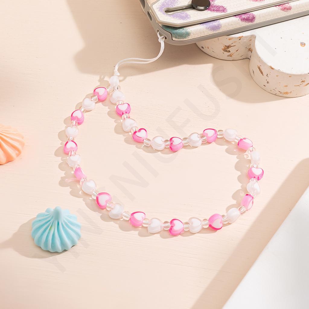 Acrylic colorful peach heart five-star mobile phone chain fashionable short anti-lost mobile phone lanyard women's key lanyard