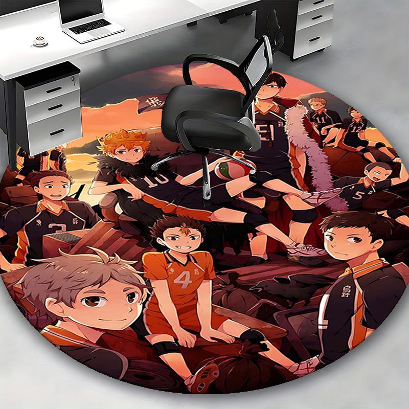 1pc Haikyuu Karasuno High Volleyball Team Round Carpet, Office Chair Mat, Non-Slip Rug, Seasonal Gift, Suitable for Home Decor, Living Room