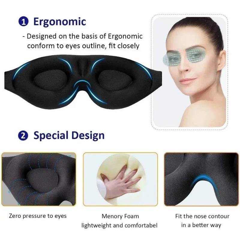 3D maska ​​na oči nastavitelná Vhodné pro muže a ženy bez tlaku na oči Prodyšná a světlo blokující maska ​​na oči Černá