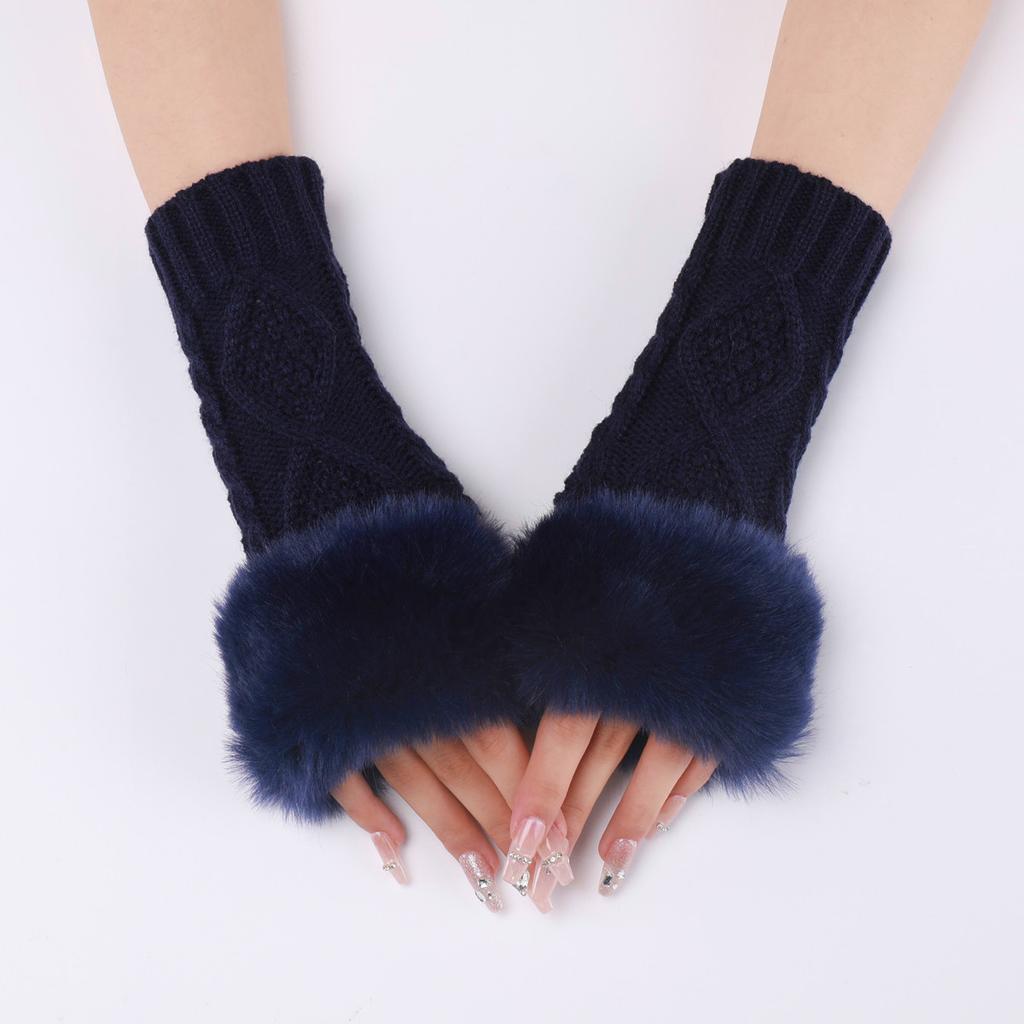 Diamond Shaped Short Gloves for Women Knitted Warm Half-finger Arm Sleeves