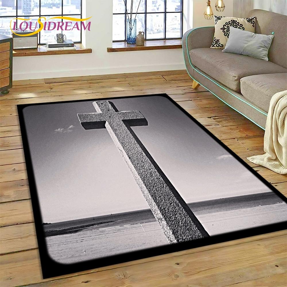 New 3D Pray Holy Bible Cross Jesus Carpet for Living Room Bedroom Home Decor,Floor Mat Non-slip Decoration for Sofa Doormat Gift