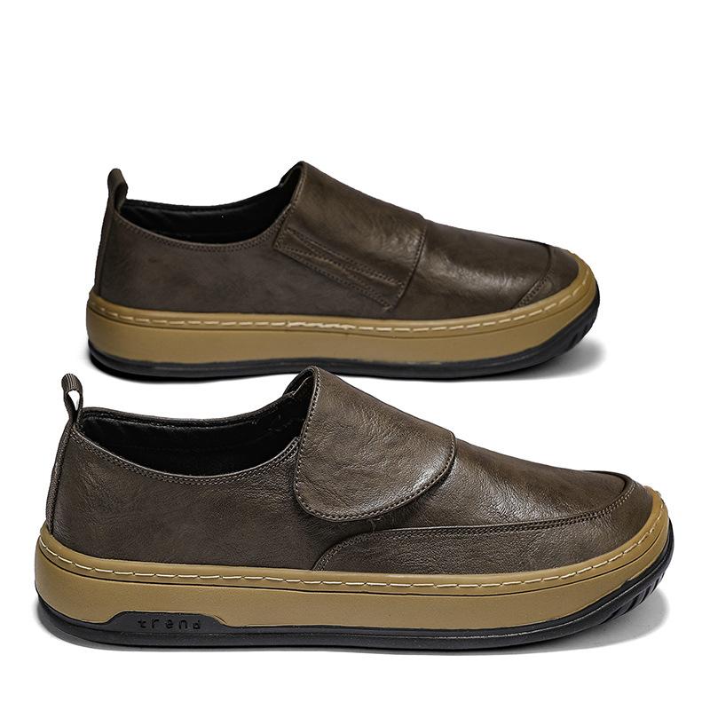 

Кожаная обувь мужская 2025 новая весна и осень повседневная обувь на платформе обувь на одной педали для работы вождения черные туфли бини лоферы трендовая обувь мужская 44