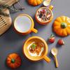 300/450ML Halloween Pumpkin Shaped Ceramic Cup With Spoon Kawaii Soup Mug With Lid Oatmeal Cup Creative Water Cup