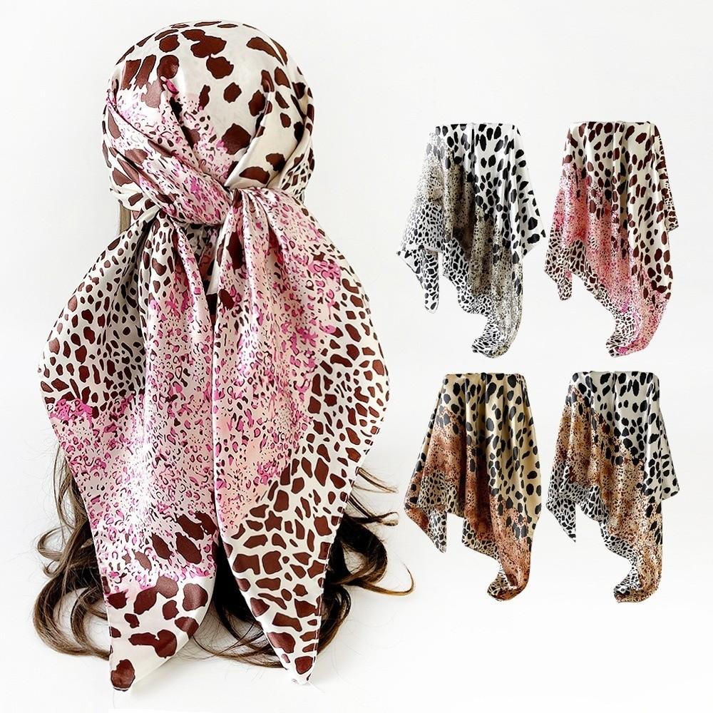 Leopard Printed Square Scarf Imitation Satin Silk Hip Hop Head Scarf Fashion Handkerchief  Women