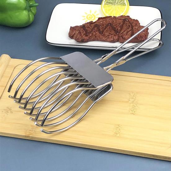 Beef Cutting Tongs Stainless Steel Food Slicer Meat Slicing Tong Holder Easy Slicing Tool for BBQ Bread Vegetables Fruits