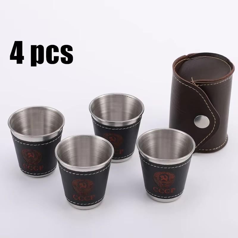Kieliszek do wódki, 304 PU Etui Stal Nierdzewna Kubek na Wino Przenośny na Pas Spersonalizowany Kieliszek do Likierów i Alkoholi 4 szt. Zestaw Kieliszków do Shotów 70ml