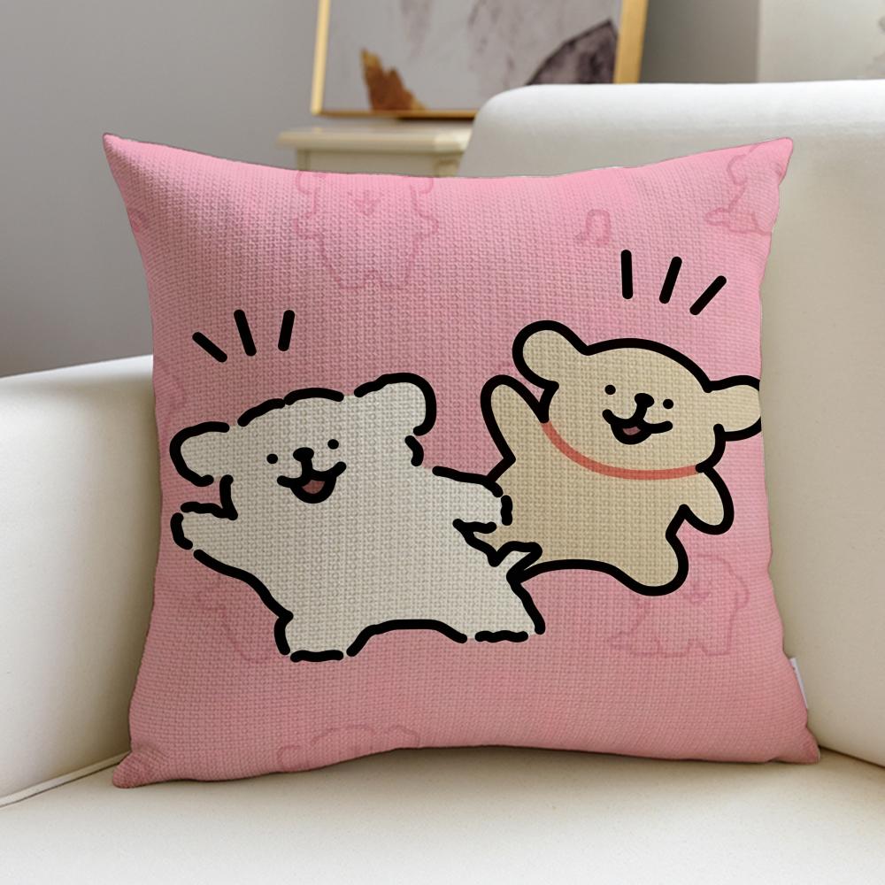 Friendly LLine Friends PuppyS Cushion Cover Breathable and Skinfriendly Linen Pillowcase Square Removable and Washable Cushion