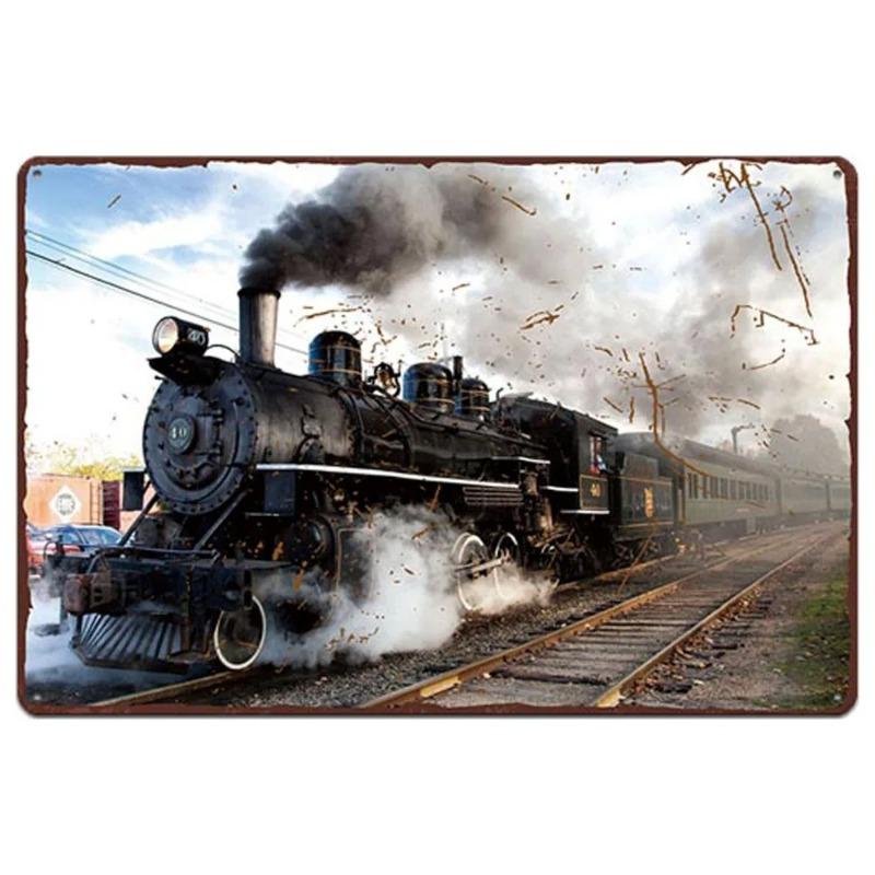 Vintage Metal Tin Poster Train Retro Metal Tin Signs Posters Plate Wall Decor for Bar Restaurant Cafe Clubs Retro Plaque