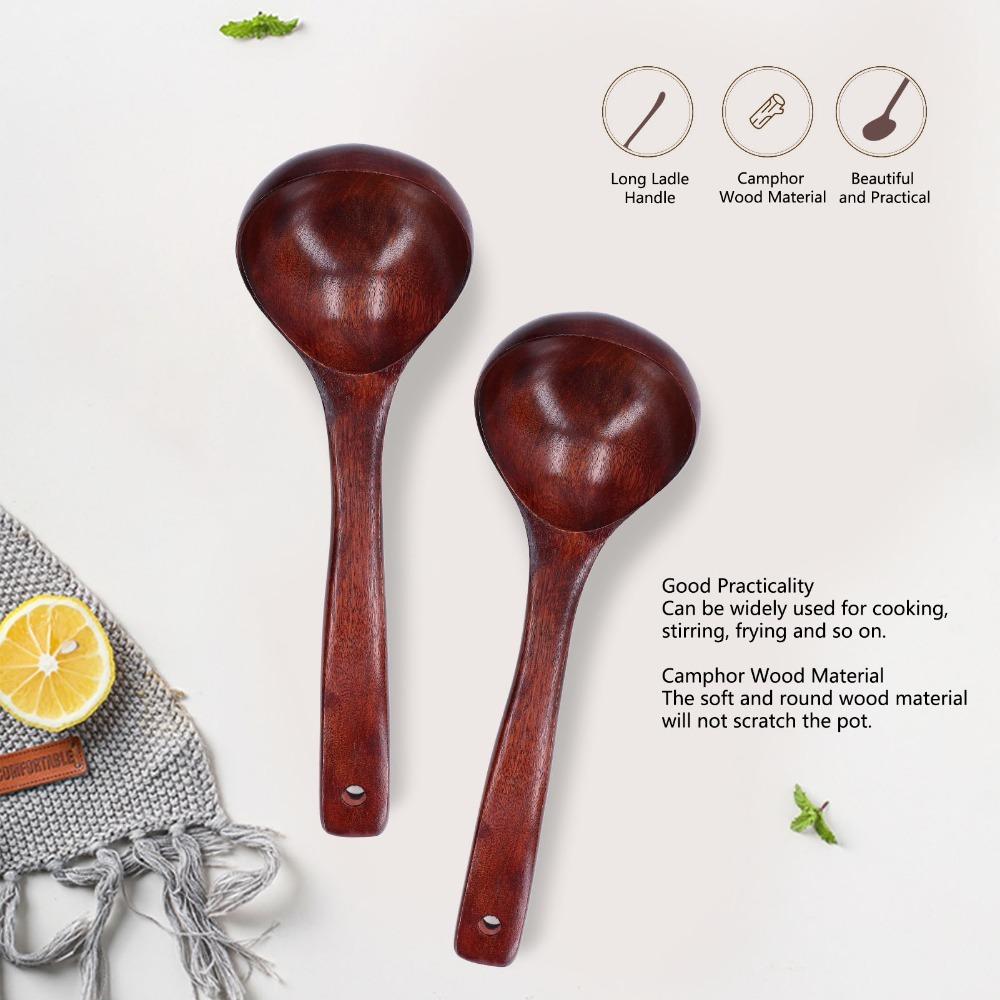 2Pcs Wood Soup Spoon Smooth Cooking Spoon Set Wood Ladle  Cooking
