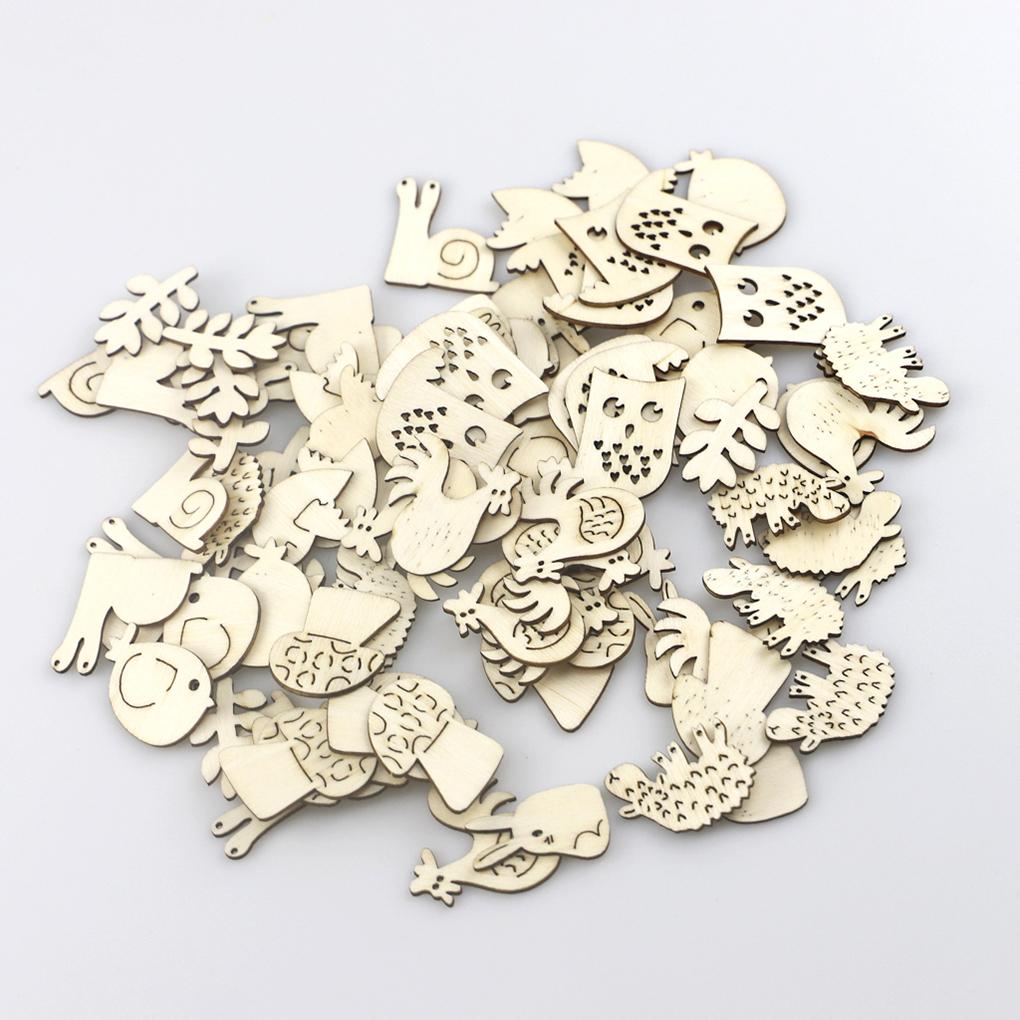 200x Animal Flower Leaf Pattern Multi-function DIY Pendant Handmade Practical Home Decoration Scrapbooking Craft Wooden Ornament