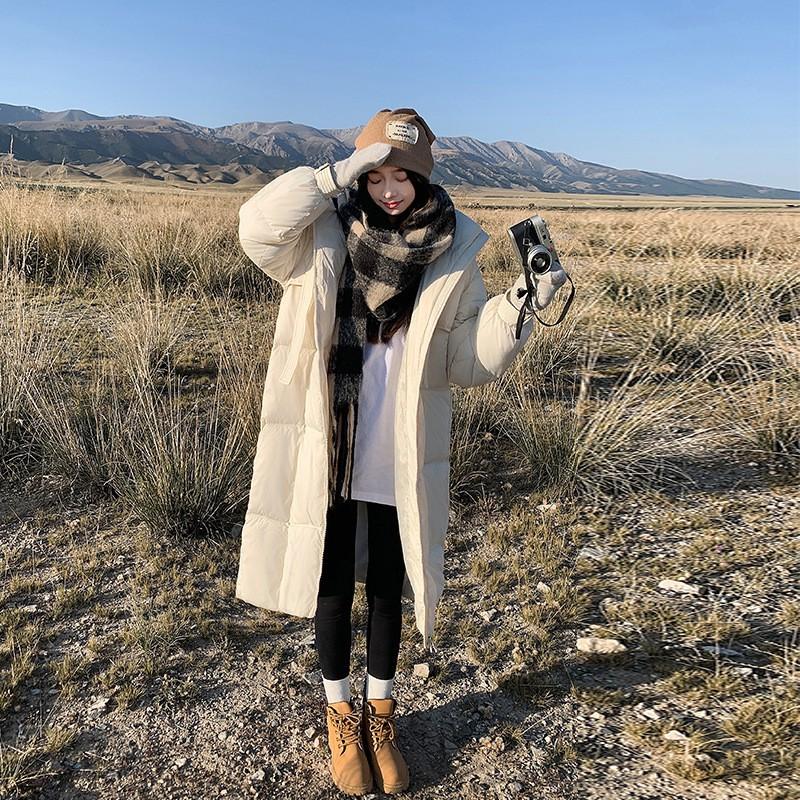 Womens Long Puffer Coat Winter Thickened Down Cotton Jacket Loose Fit Warm Hooded Outerwear