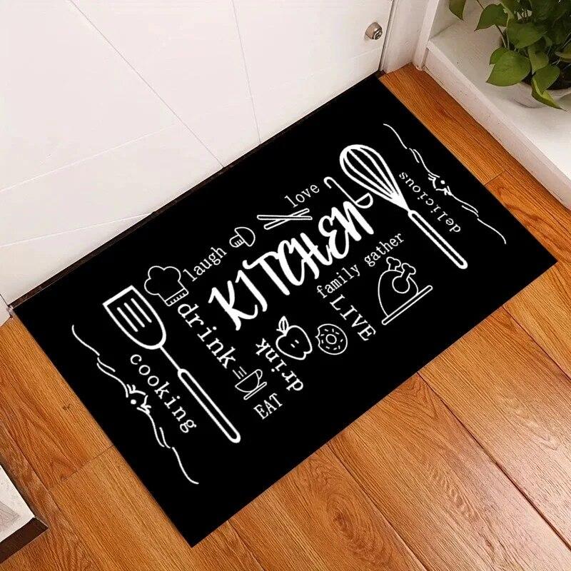 

Kitchen Cutlery Print Doormat Modern Illustration Style Soft Non-Slip Entryway Rug Tomato Coffee Design Vintage American Carpet 40x60cm