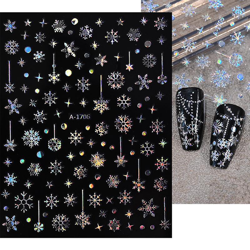 1Sheet Christmas Decorations 2026 New Year Nail Stickers Press On Nails Laser Snowflake Snowman Christmas Tree 3D Nail Decal