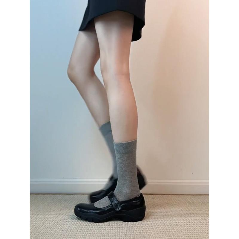 Washed cowhide~ Genuine leather retro thick sole heightening 4cm Velcro shallow mouth single shoes women's Mary Jane shoes small leather shoes