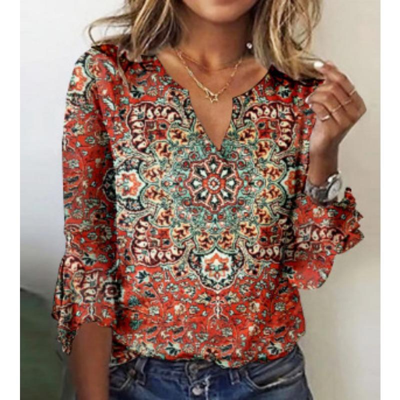 QICED Women's Fashion Casual Long Sleeve V Neck Blouses & Shirts