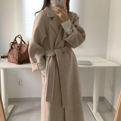 French Lazy Style Warm Female Fresh Winter Classical Belt Retro Loose Women Woolen Coats Chic Casual Long Coat