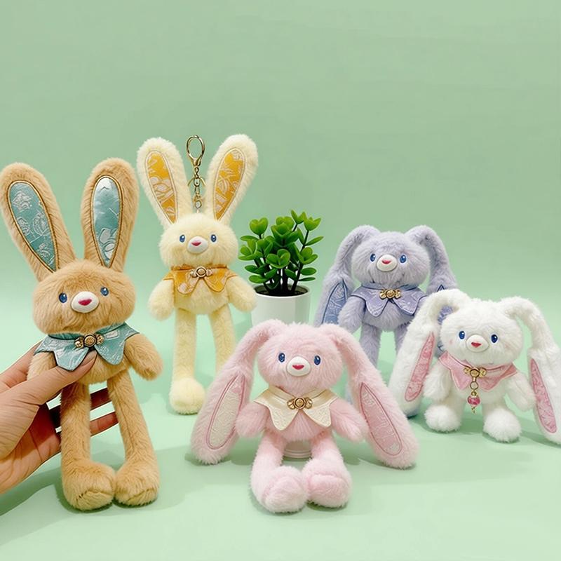 30cm Pull-Out Rabbit Keychain Plush Toy Cute Soft Stuffed Animal Bunny Doll Creative Backpack Clutches Pendant Kid Girl Boy Gift