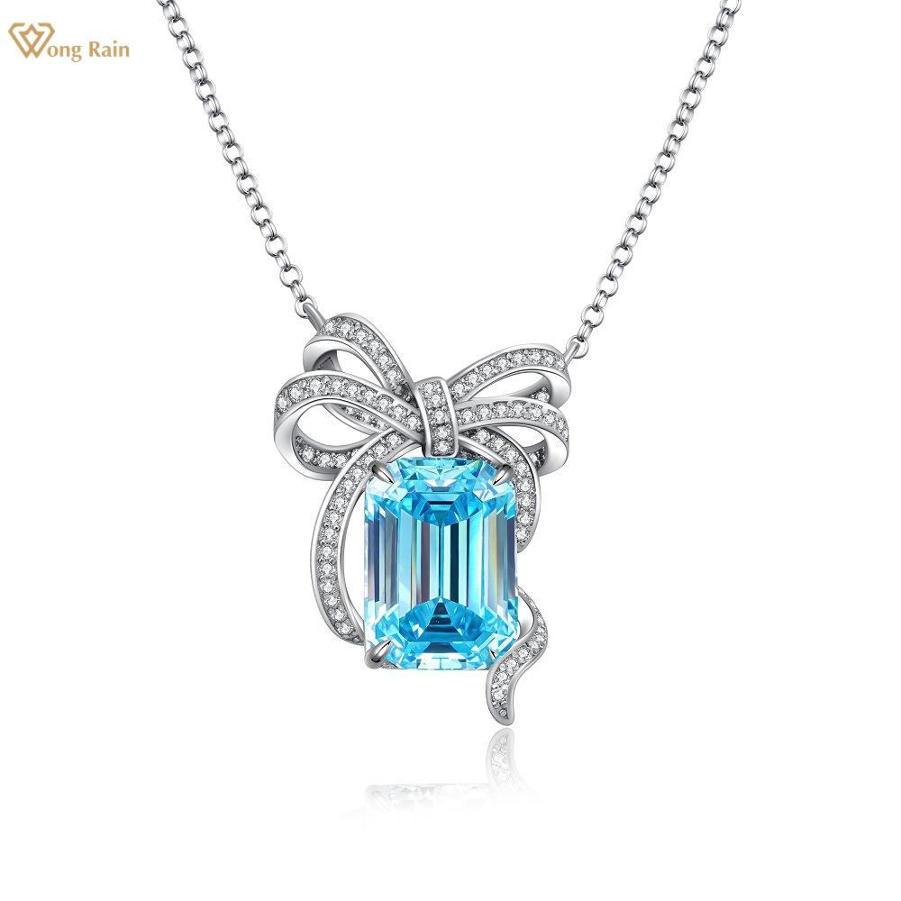 

Wong Rain Solid 925 пробы серебро изумрудной огранки 10CT AAAAA цирконы драгоценный камень подвеска-бабочка ожерелье для женщин ювелирные изделия 45cm белый