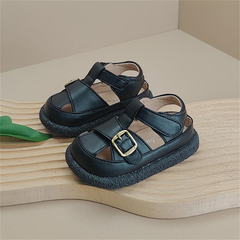 

New Summer Baby Shoes Leather Cut-outs Buckle Soft Sole Boys Sandals Closed Toe Non-slip Fashion Toddler Girls Sandals 24