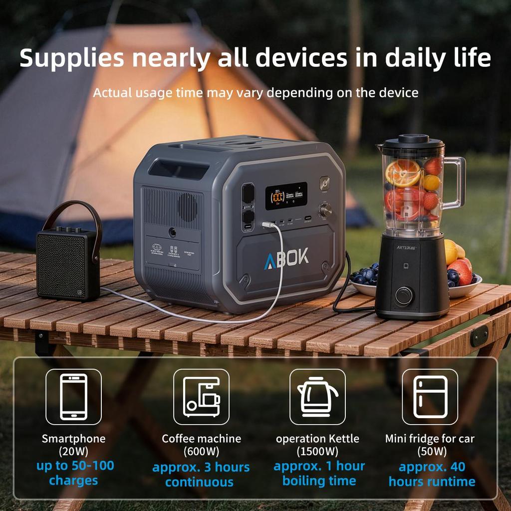 ABOK Ark2500 Draagbaar Energie Station 2160Wh LiFePO4 Batterij 2800W AC Uitgang 11 Uitgangspoorten App Bediening – Grijs