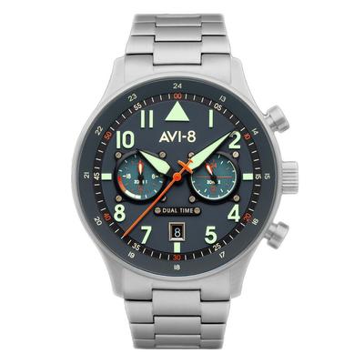 Hawker Hurricane Carey Dual Time Gutersloh Edelstahl Blaues Zifferblatt Quarz AV-4088-22 Herrenuhr