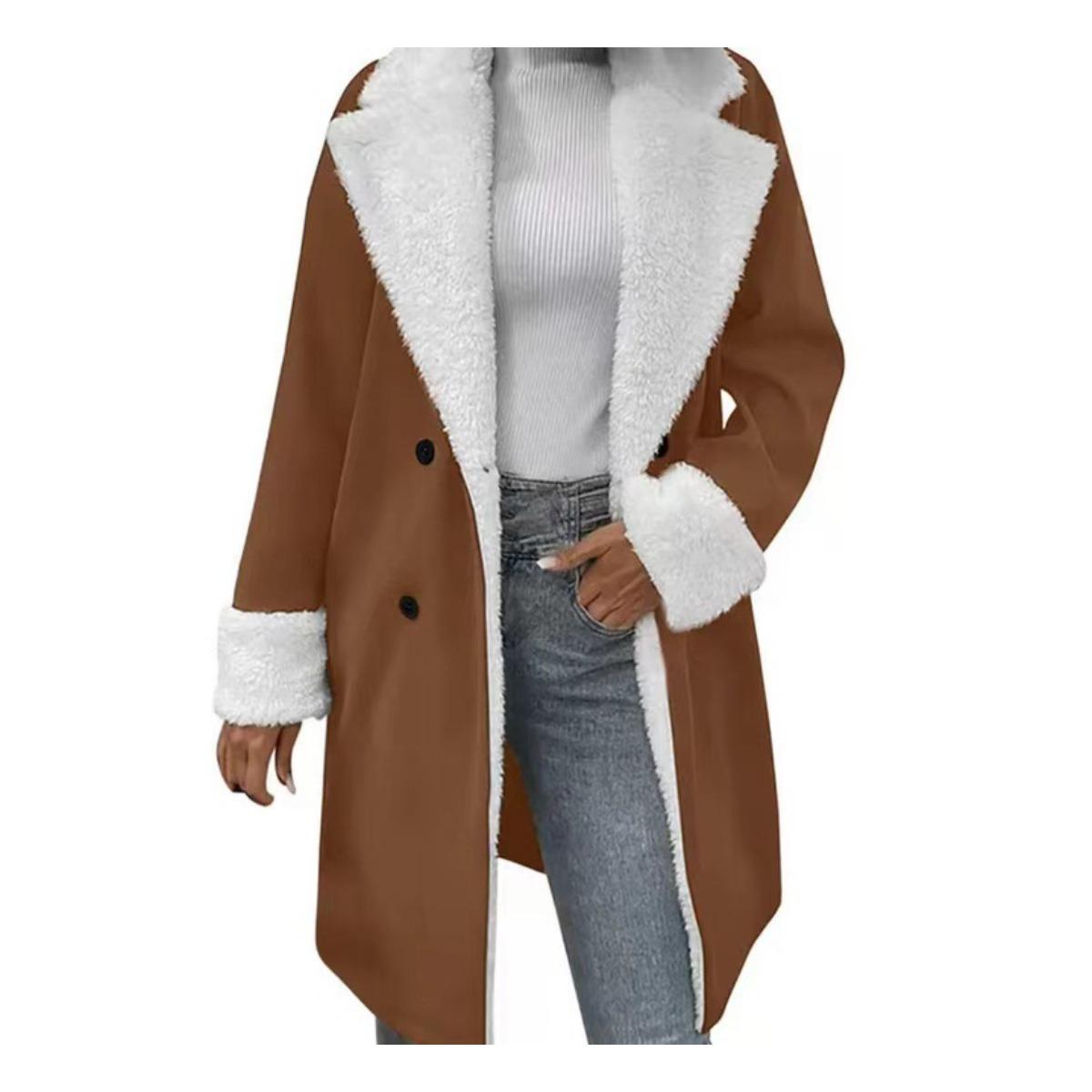 

Зимнее Новое Женское Стильное Повседневное Пальто из Шерсти для Женщин 4XL темно-коричневого