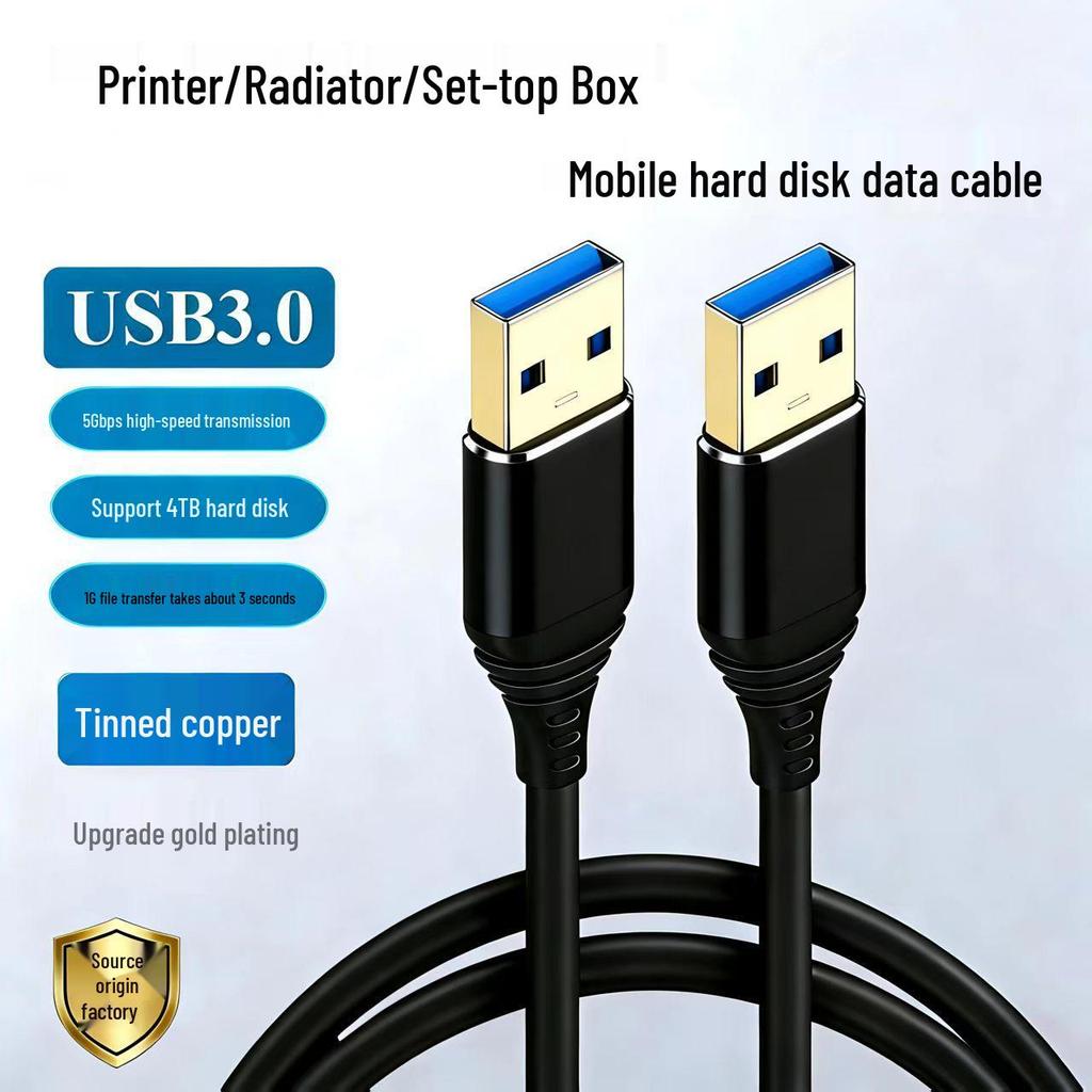 USB 3.0 Dual Male Data Cable, High-Speed for Hard Drive Enclosure, Laptop Cooler, Set-Top Box