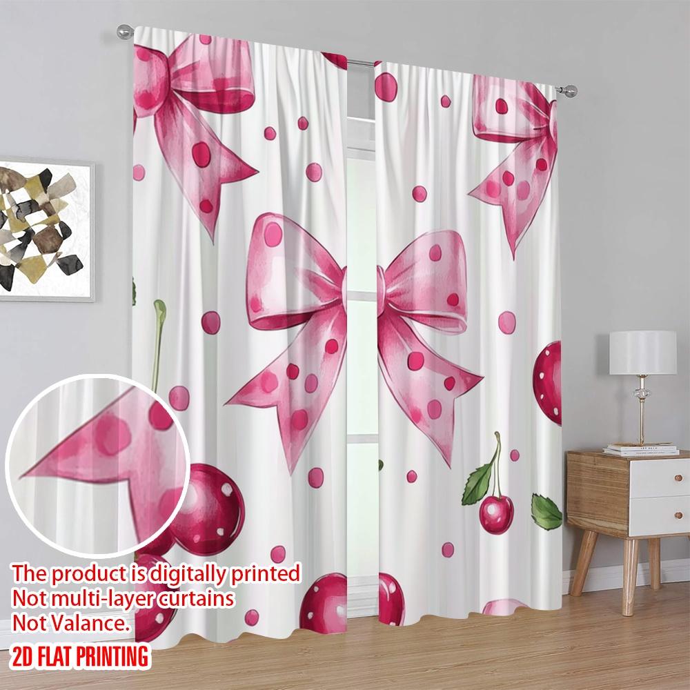 2 szt., druk płaski 2D Kreatywne zasłony Wiśniowa kokarda Rozkosz Trwała tkanina 100% poliestrowa (bez pręta) Wszechstronne Do Wszystkiego