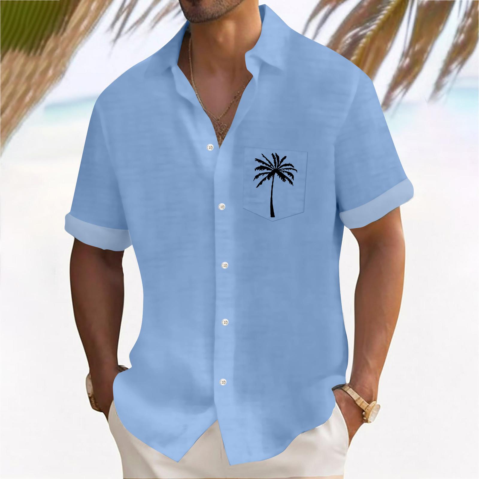

Гавайская рубашка для мужчин, мужские винтажные рубашки для боулинга на пуговицах, летняя пляжная рубашка с коротким рукавом XXL синий