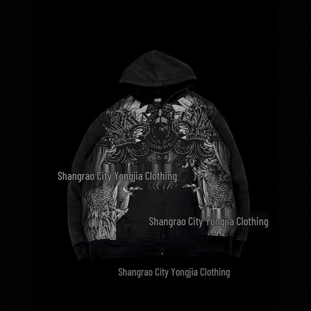 Gotischer Totenkopf Reißverschluss Hoodie - Unisex Digitaldruck für Herbst/Winter