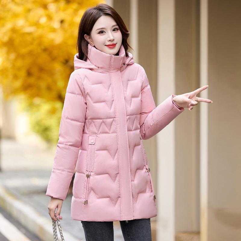 Women's Mid-Length Hooded Cotton Jacket, Slimming & Thickened, Korean Style, Winter 2026 Edition